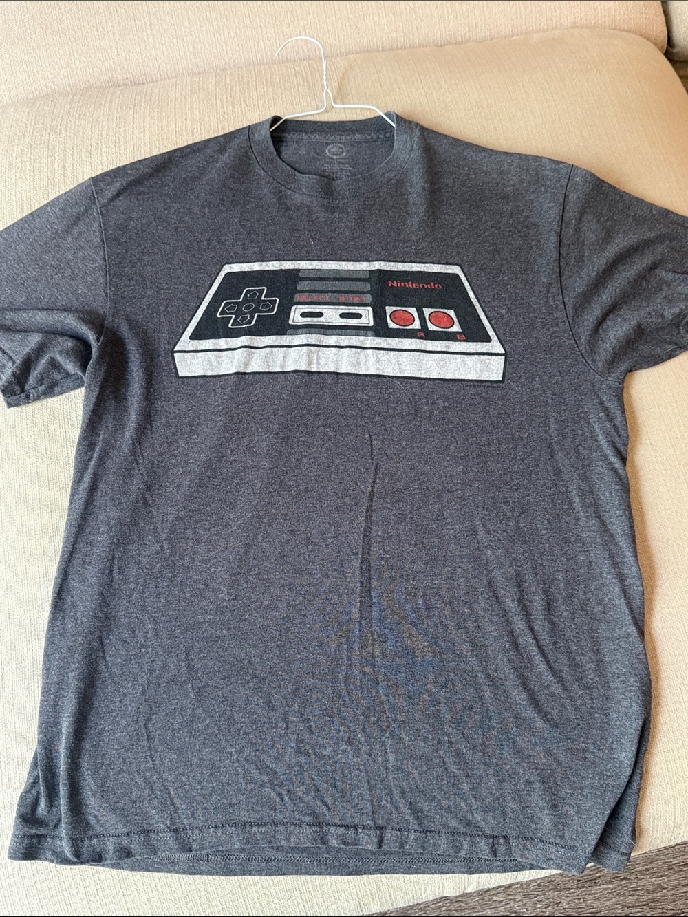 Nintendo Dark Gray Retro Controller Graphic Tee with Red Accents
